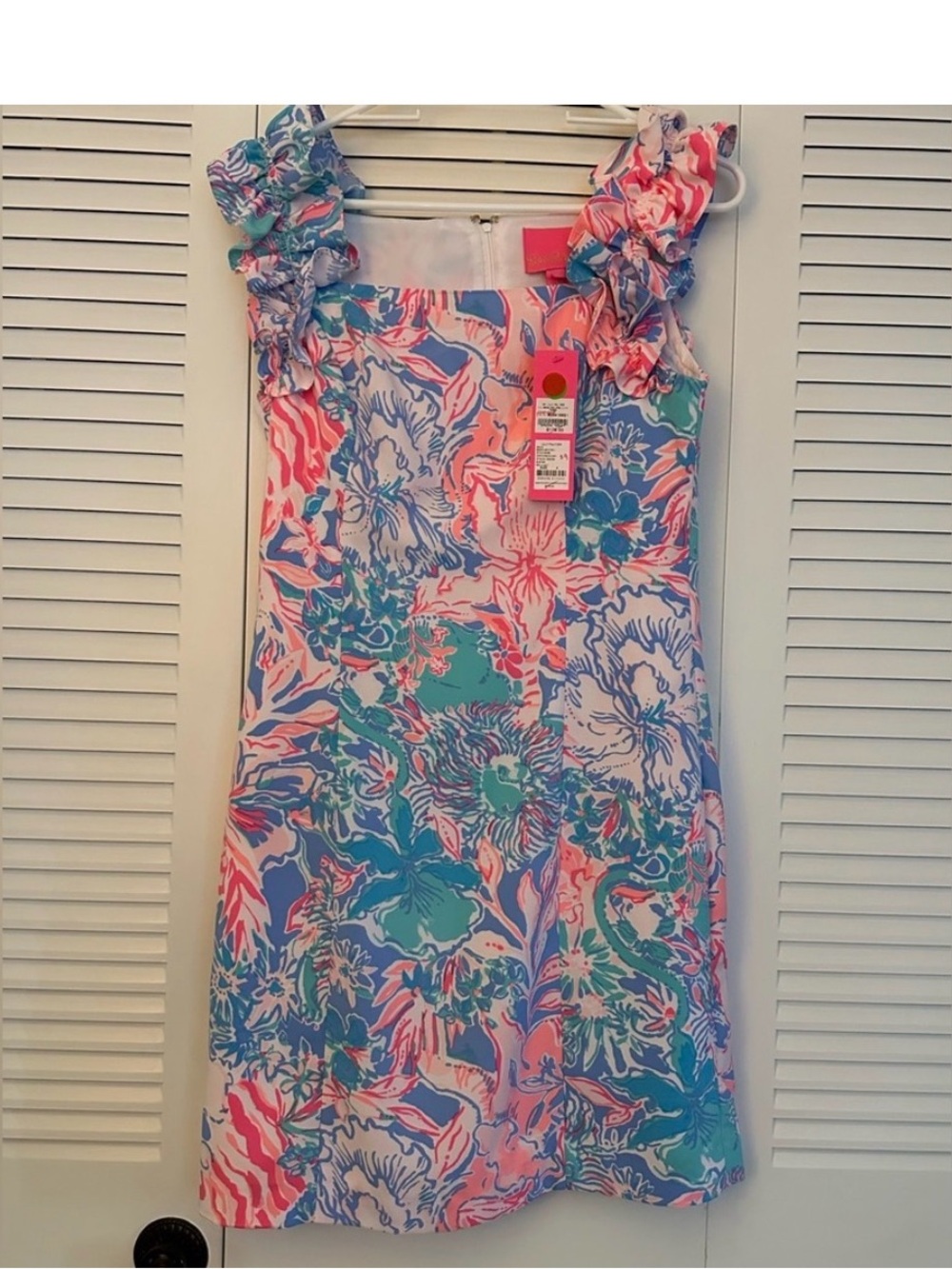 Lilly Pulitzer Ruffle Strap Floral Dress - Pink Blue Green
